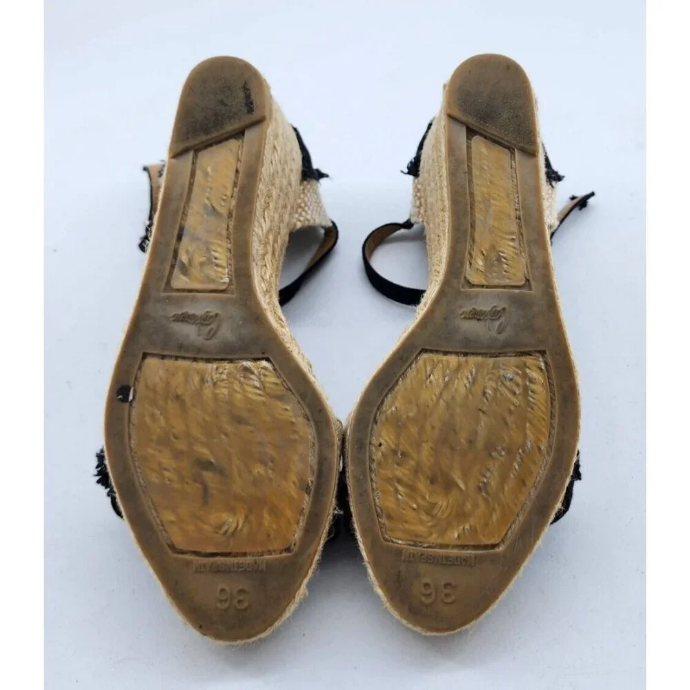 CASTANER Open Toe Ankle Strap Wedge Sandals Espadrille‎ Shoes Black/Beige Size 6